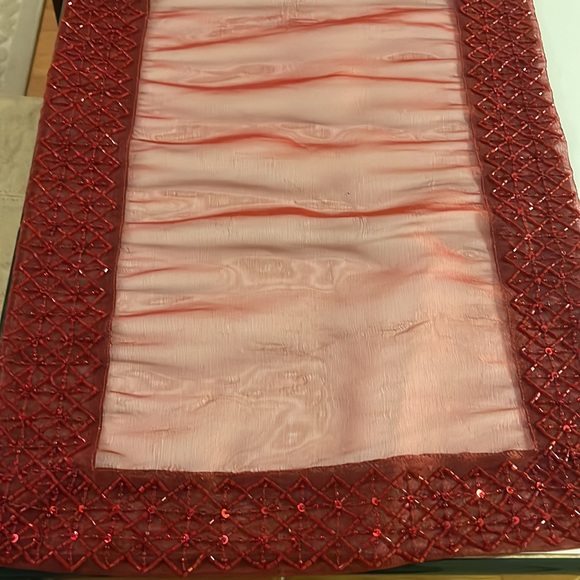 Pier One Burgundy Sequin / Beaded Sheer Table runner - Picture 2 of 5